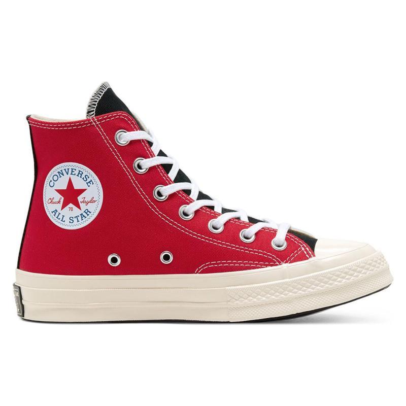 Converse Chuck 70 hi Удобные и Стильные Прочные и Легкие Высокие Кеды из Канваса Унисекс и Гендер Белые и Красная Отделка