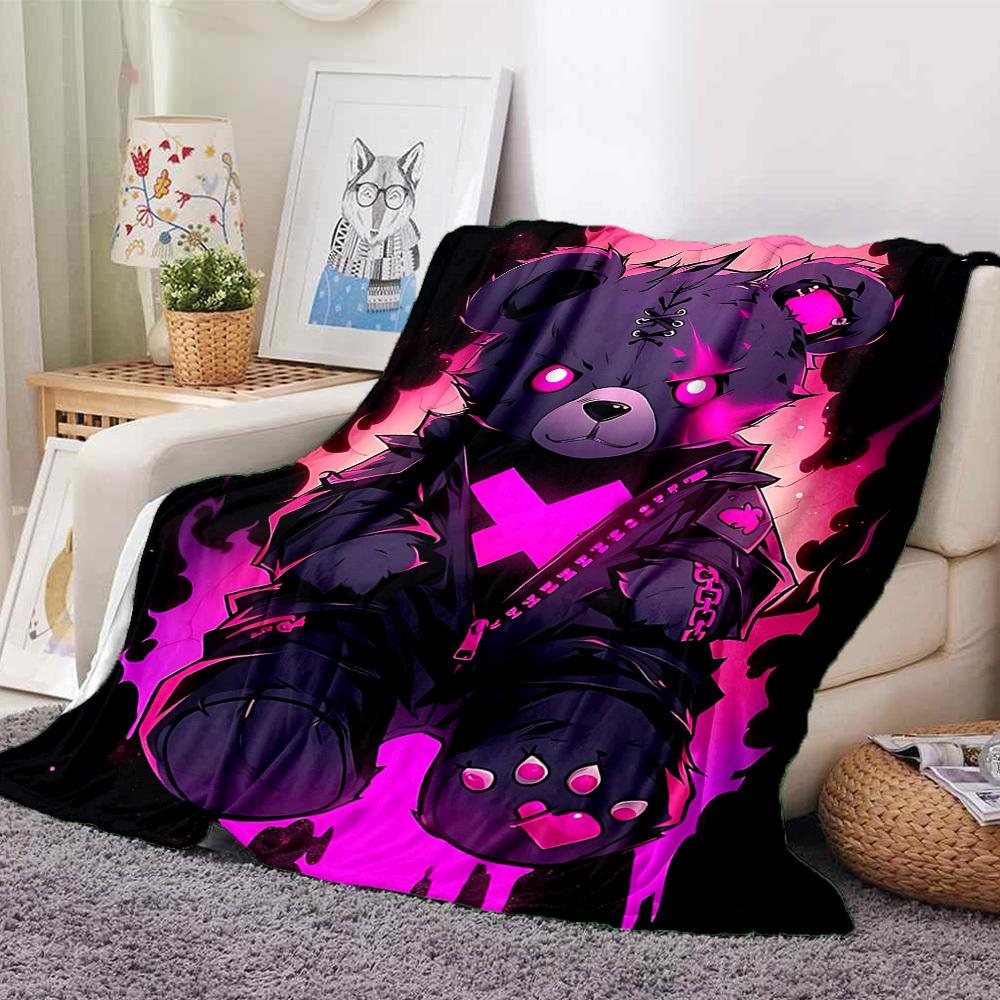 1pc Bear Print Blanket Lightweight Flannel Throw Blanket For Sofa, Bed, Living Room, Office, Outdoor Travel, Camping