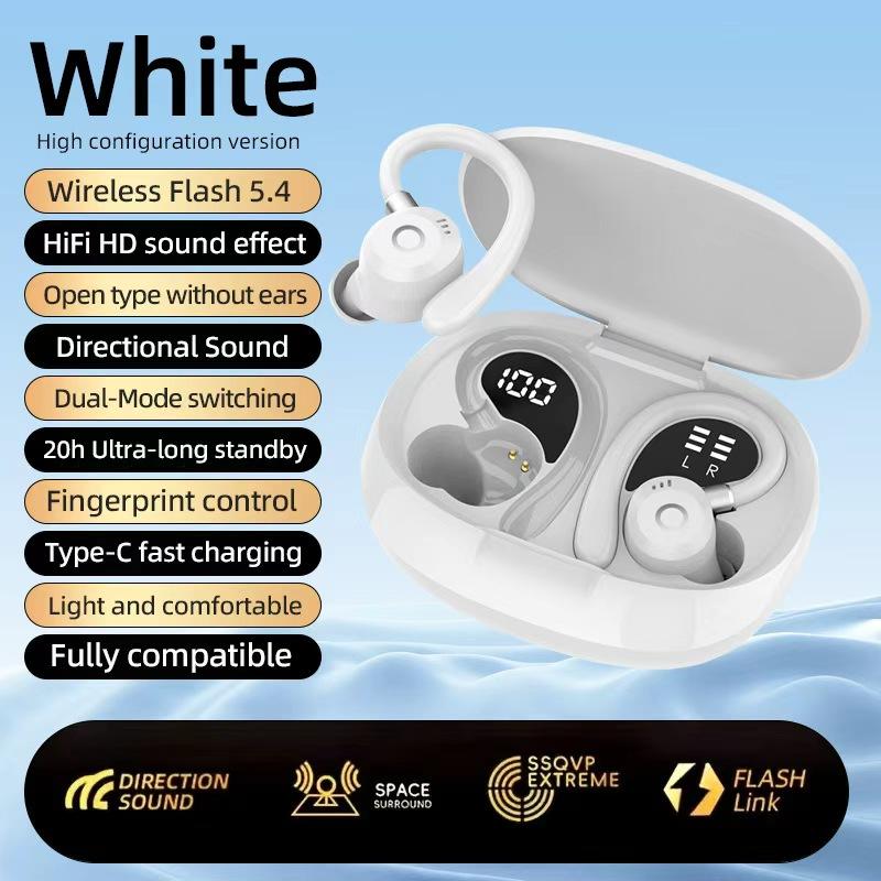 Open‑Ear Clip‑on Wireless Earbuds Bluetooth 5.4 Sport Headphones, 12mm Driver HiFi Stereo Sound, Digital Power Display for Running Workout