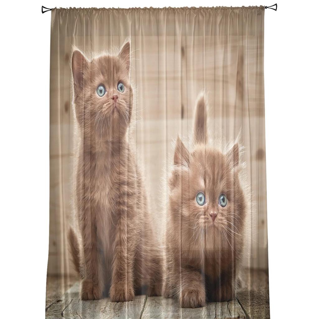 Современные шторы с милыми домашними животными и котами для гостиной, прозрачные тюлевые шторы, прозрачные оконные занавески для спальни, аксессуары, декор