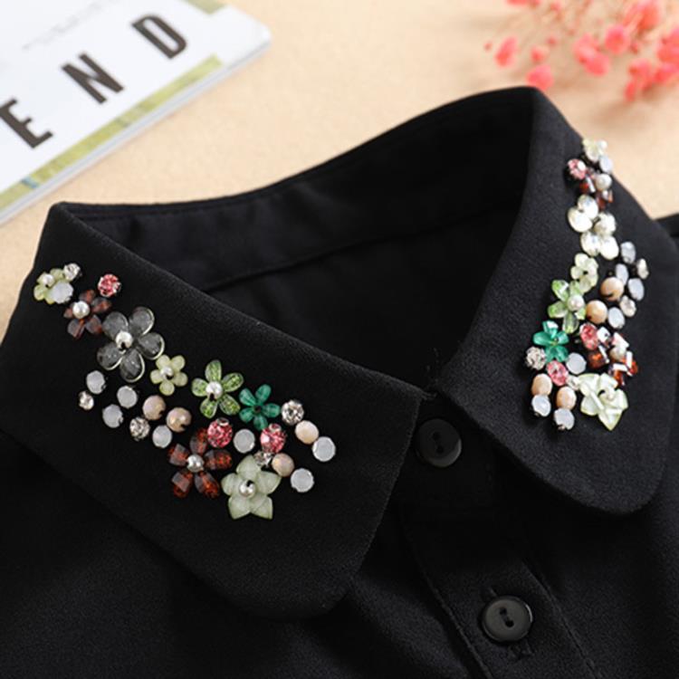 Vintage White Woman Fake Collar Black Crystal Lady Detachable Collar Shirt Neckwear False Collar With Beads Clothing Accessories