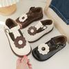 French Style Girls Loafers Flowers Cute Round-toe Versatile Soft Kids Fashion Casual Leather Shoes Children Baby Princess Shoes