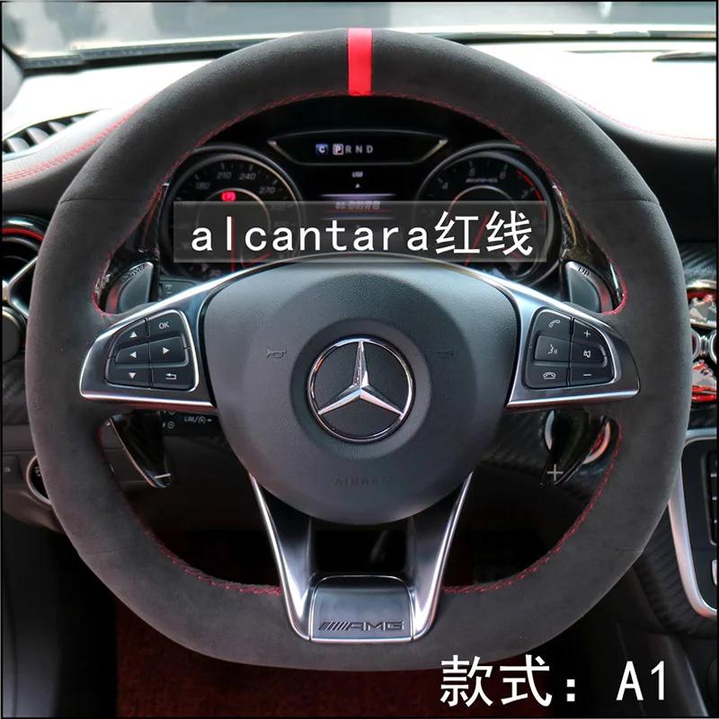 Оплетка на руль автомобиля из черной замши и кожи для Mercedes-Benz A 45 AMG C 43 63 CLA 45 CLS 63 AMG E 43 63 2015-2018
