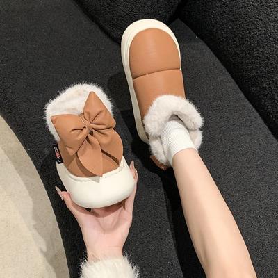 Модные женские зимние сапоги, зимние теплые толстые ботинки по щиколотку, нескользящие, меховые, с бантом, хлопковые, удобные ботинки