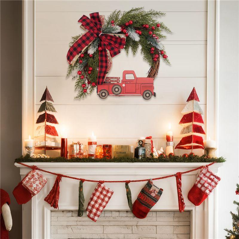 AEE2-Red Truck Christmas Decor Christmas Wreath Hanging Decor For Autumn Harvest Thanksgiving 1Pc