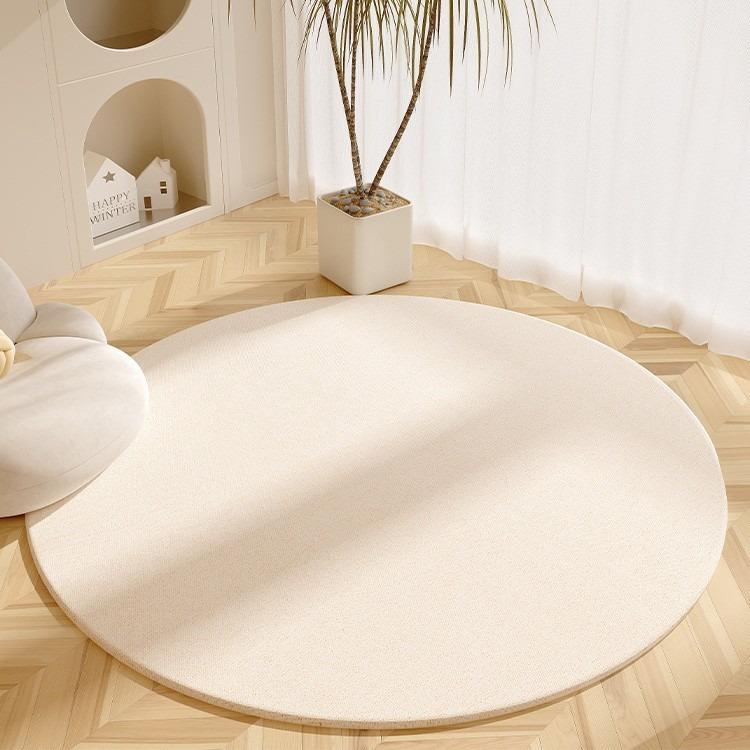 Nordic Round Rug Light Gray Beige Textured Carpet With White Border Minimalist Home Decor Gift