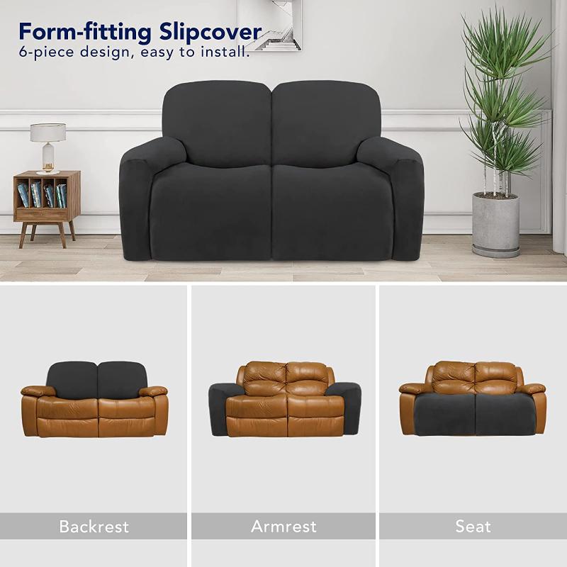 1 2 3 Seat Stretch Sectional Recliner Sofa Slipcover Soft Washable Furniture Protector Couch Cover with Elastic Bottom