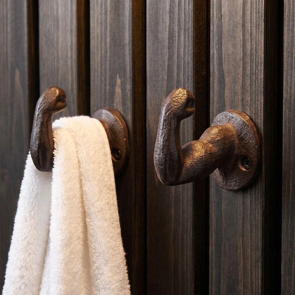 Unique Iron Hand Shape Holder Wall Mounted Decorative Muscle Arm Hook Heavy Duty Backpack Holder for Kitchen