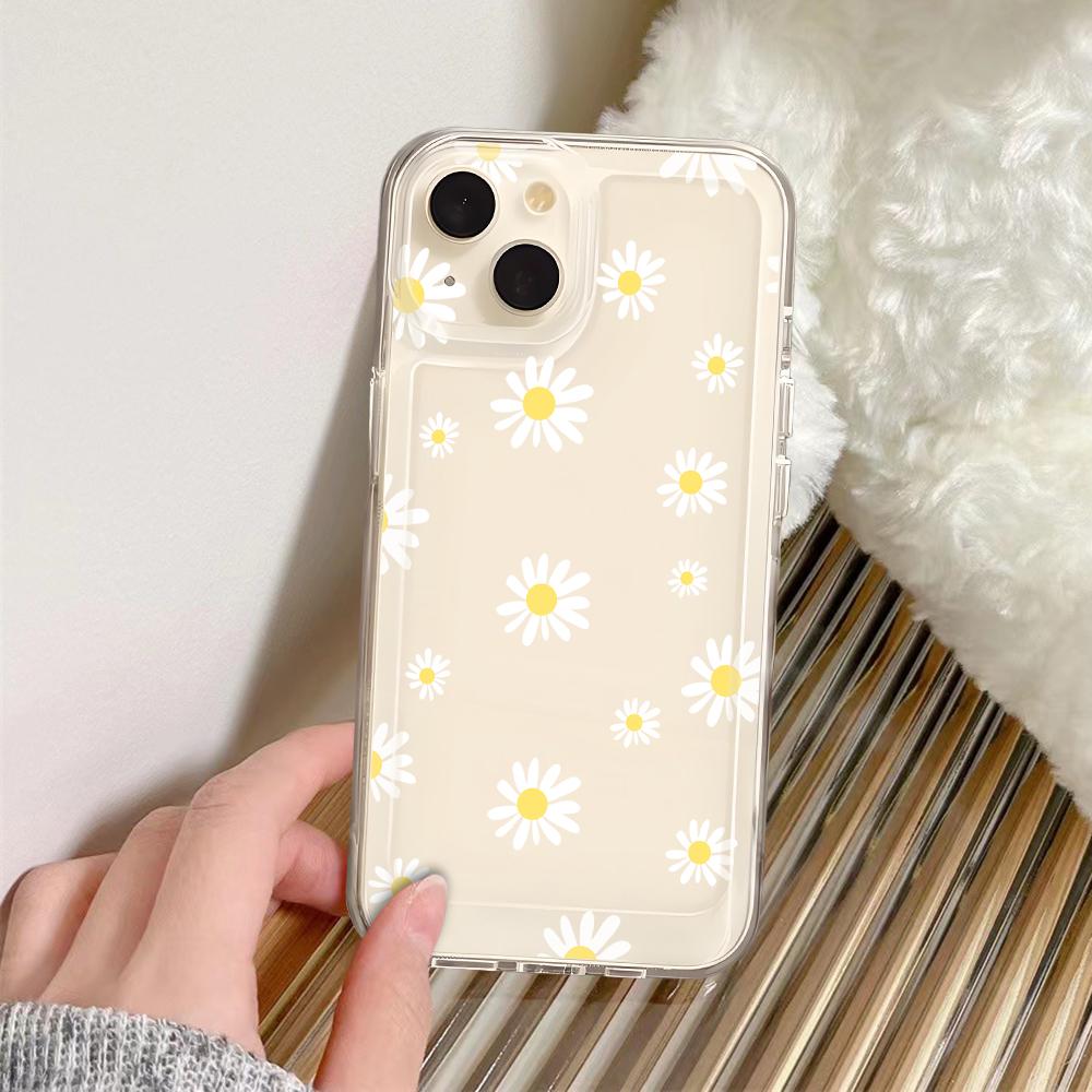Летний чехол для телефона с цветком ромашки для iPhone 16 15 14 13 12 11 Pro Max Mini X XS SE 7 8 Plus 16E Ударопрочный Мягкий Прозрачный Чехол
