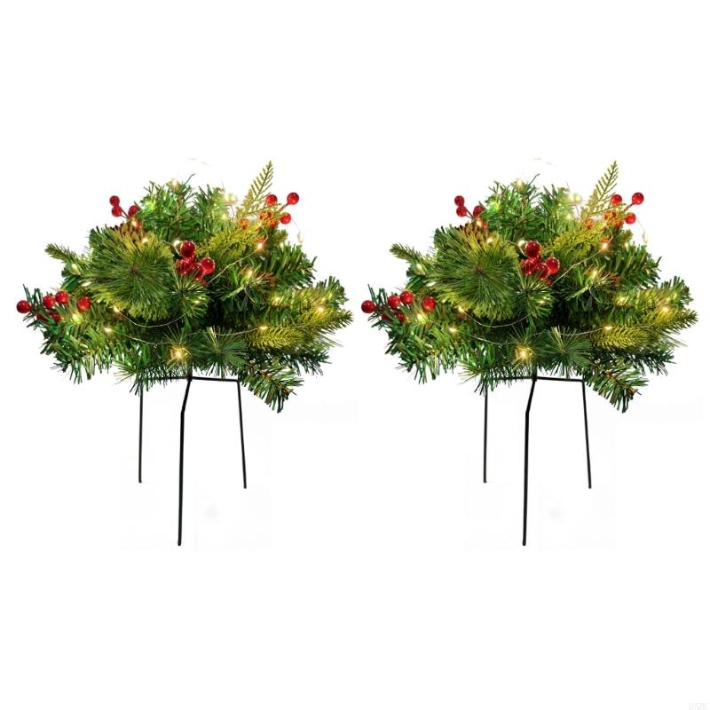 2Pcs Realistic Pine Christmas Tree Decorations With LED Lights And Durable Metal Base For Festival Display