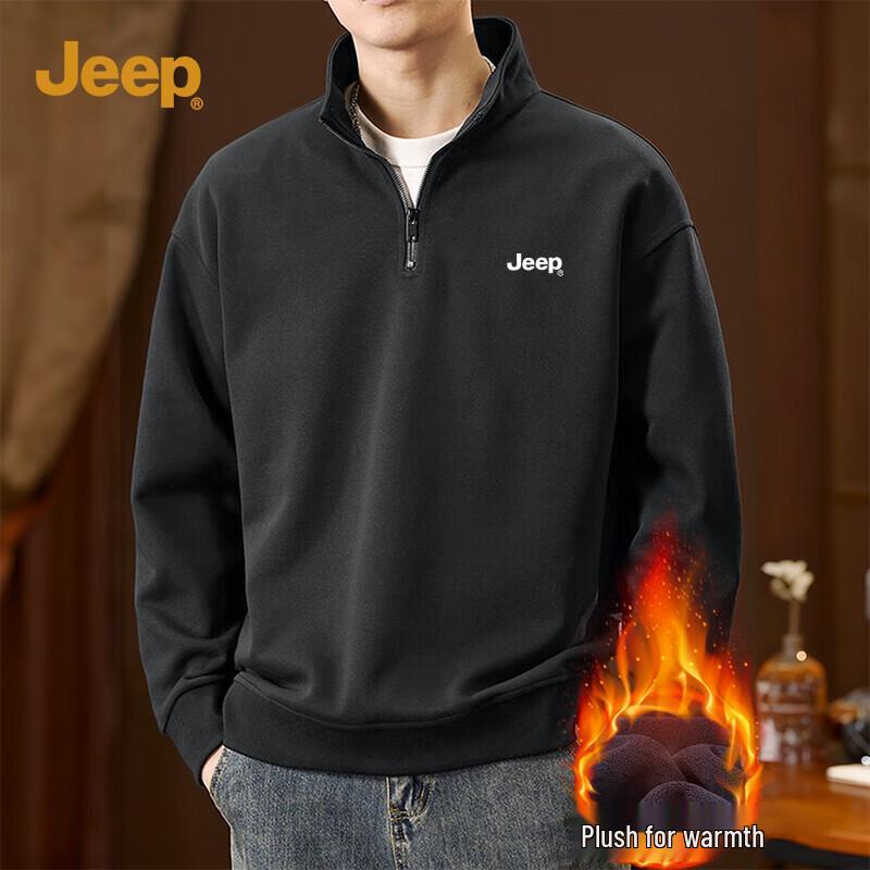 Jeep Men's Retro Fleece Stand Collar Pullover Sweatshirt