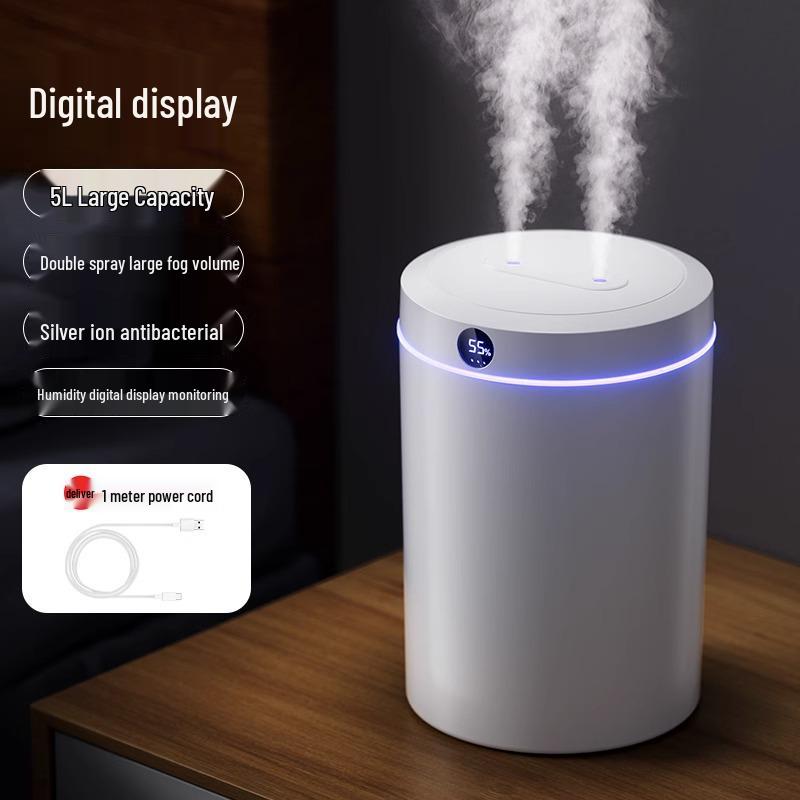 5 л увлажнитель с двойным распылением с USB, бесшумная работа, ночник и цифровой дисплей для дома, спальни и офиса