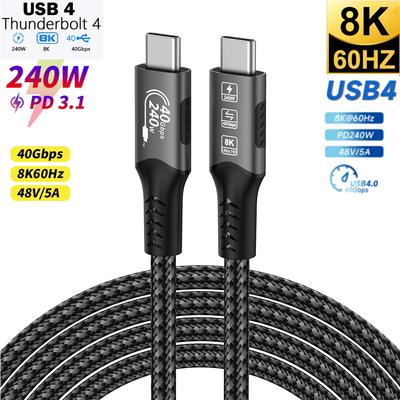 8K USB4 Type C кабель 40 Гбит/с 240 Вт PD3.1 QC4.0 для Samung Thunderbolt 4 кабель для быстрой зарядки Thunderbolt3 USB C to C передача данных