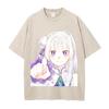 Эмилия Re ZERO Кавайная Графическая Футболка Мужская Женская С Коротким Рукавом Хлопковые Футболки Винтажная Стиранная Футболка Харадзюку Мужская Оверсайз Футболка