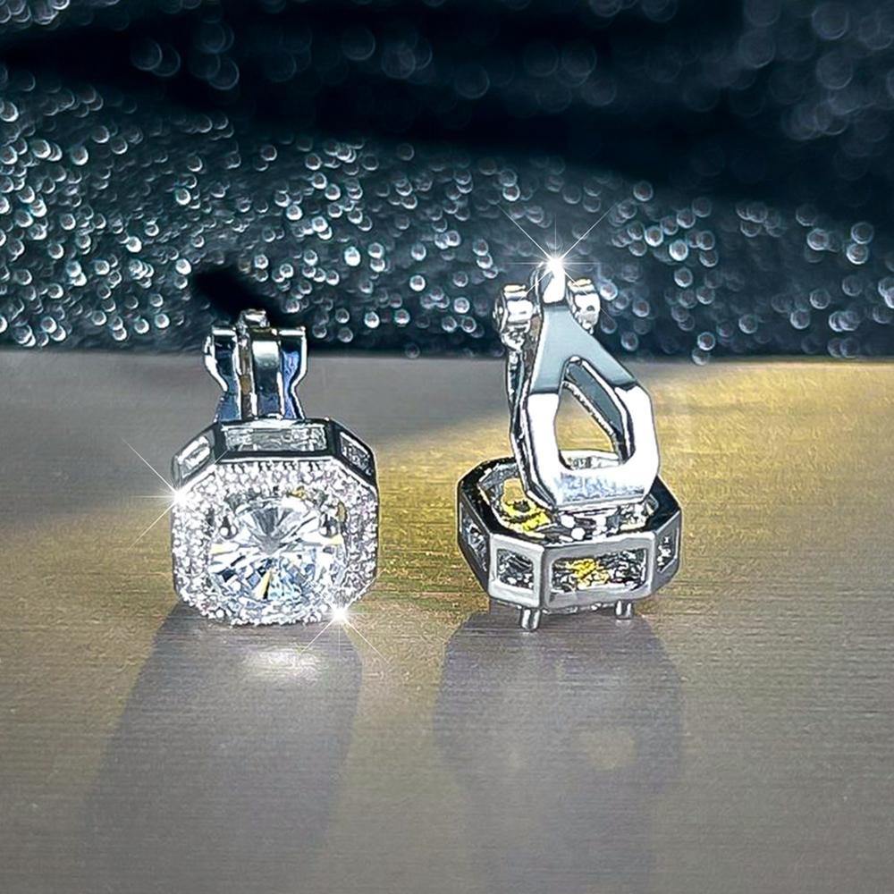 Simple Square CZ Clip Earrings for Women Girls Cute No Pierced Earrings Wedding Party Jewelry