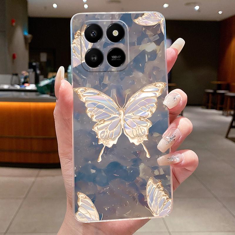 For Honor 400 Smart 5G Case Honor X7d 4G 5G Cover Clear Luxury Fashion Butterfly Flower Soft TPU Silicone Transparent Phone Case