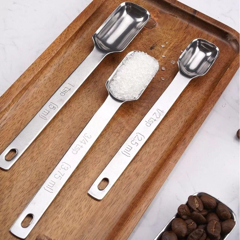 6Pcs Stainless Steel Measuring Spoons with Scale Kitchen Utensil Rectangular Head Cooking Baking Spoon Portable Milk Powder