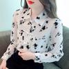 Новинка 2024 года, модная шифоновая блузка с длинным рукавом в китайском стиле для офиса, с отложным воротником и карманом, с принтом, женская рубашка, топы, блузки, рубашки J500
