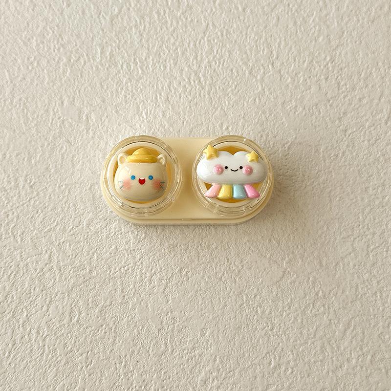 1pc Cute Animal Contact Lens Case Mini Contact Lens Box Portable Lightweight Travel Lens Care Tool with Tweezers