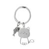 Cute Cartoon Cat Key Chains Smooth Stainless Steel Tag Cat with Cat Paw Ornament Children's Funny Keychains