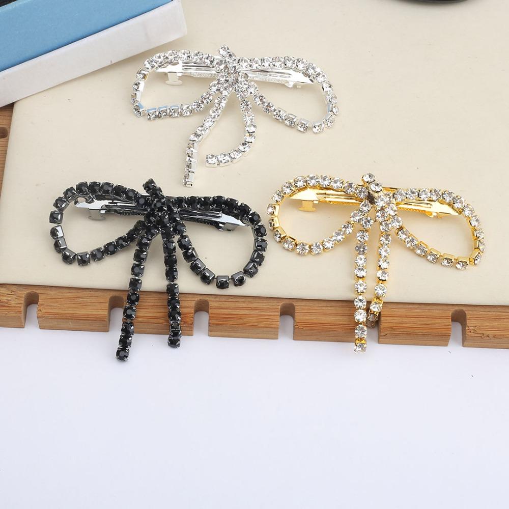 Elegant Rhinestone Bow Hairpins Shiny Tassel Spring Clip Sweet Ponytail Hair Clip Party