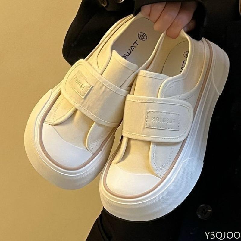 Модные парусиновые туфли женские летние новый стиль нишевые манговый носок толстая подошва простые удобные универсальные круглый носок студенческие белые туфли