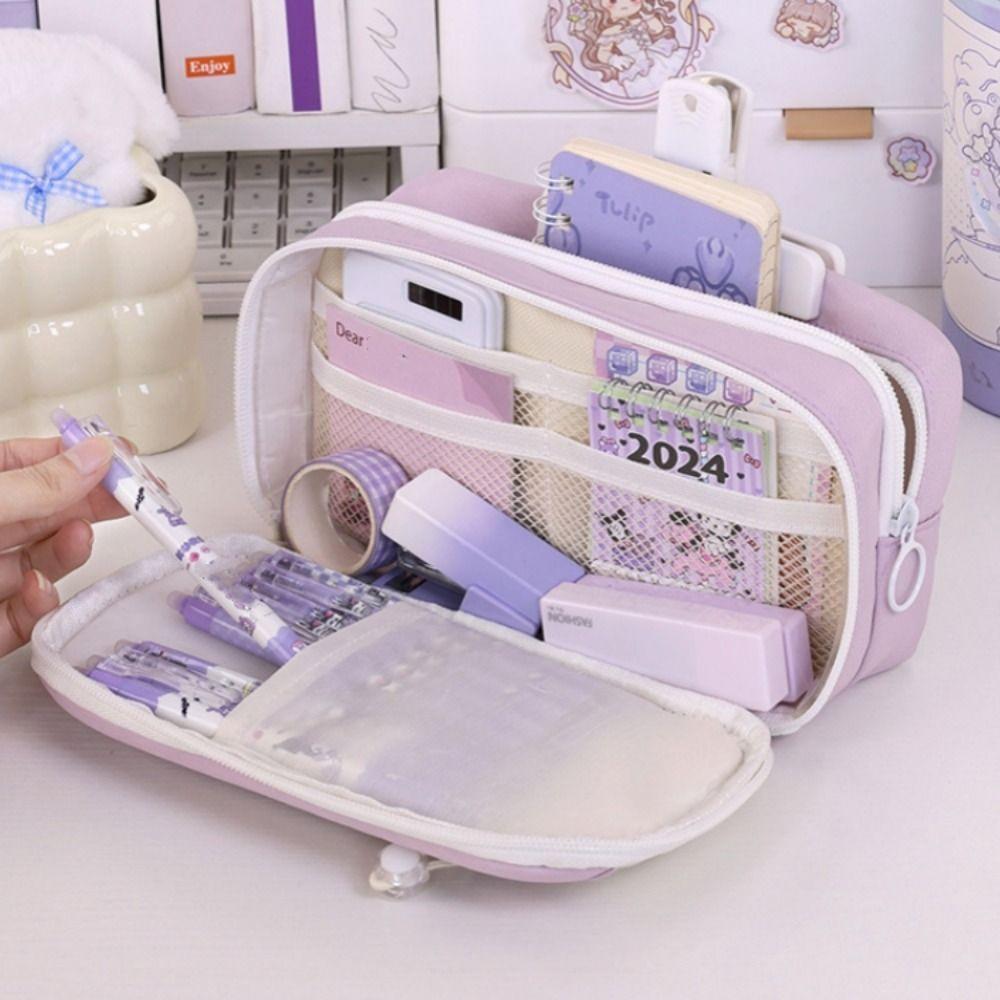 Flip Style Cute Pencil Pouch Large Capacity Gel Pen Organizer Simple Student Pencil Case Gift