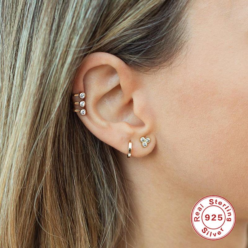 S925 Diamond Triangle Women'S Silver Stud Earrings