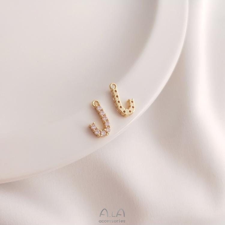 14K Gold Plated Zircon Alphabet Pendant for DIY Jewelry Accessories