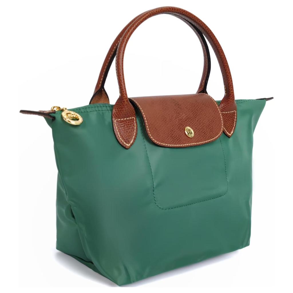 Longchamp Le Pliage Original Минималистичная сумка-тоут для ежедневных поездок Логотип Текстурированный нейлоновый холст и кожа Пельмень Маленькие женские сумки-тоут Шалфей 1621089P84