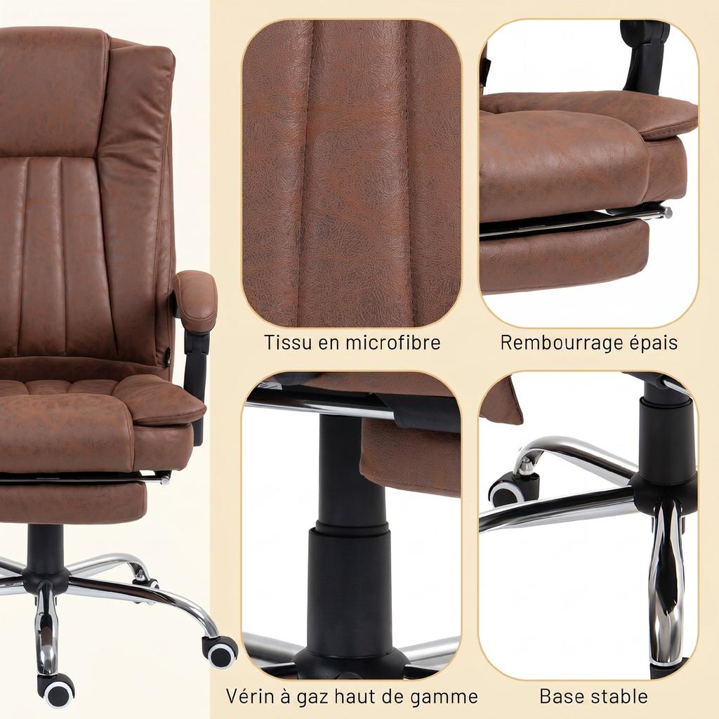 Office Chair, Massaging and Heated, Adjustable Height, Reclining Backrest, Footrest, Remote, Brown