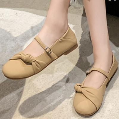 Женская обувь Модная осенняя обувь Мэри Джейн Милые женские балетки Однотонные С круглым носком С мелким вырезом Туфли с пряжкой на ремешке Женские
