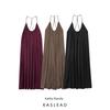 Kaslead New Women Clothes Western Style Fashion Simple Silk Satin Texture Long Dress 8040019
