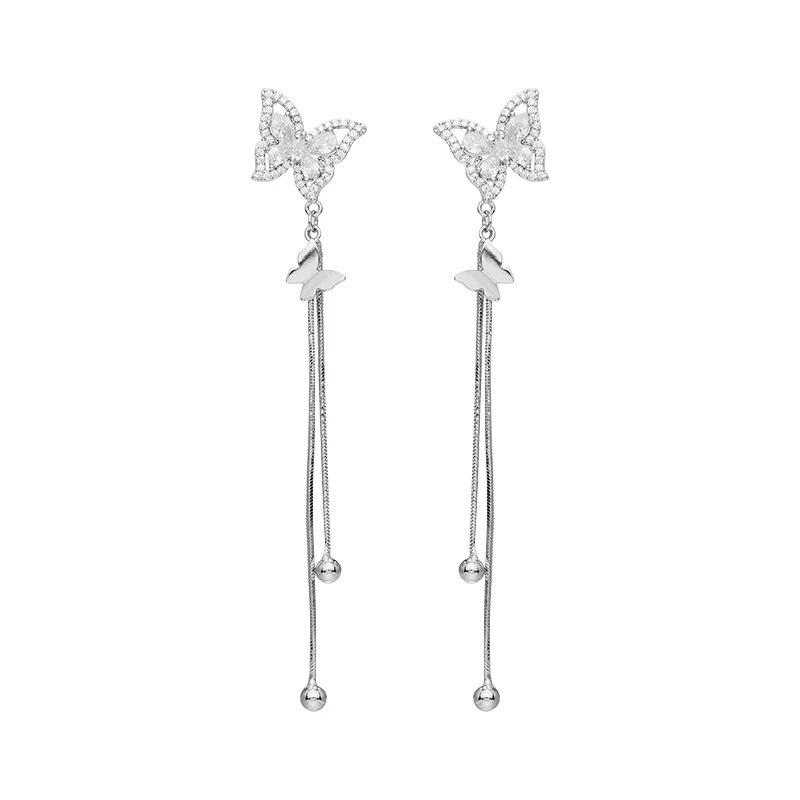 Butterfly tassel earrings, high-end zircon stud earrings, fashion temperament, no ear holes, mosquito coil disc, ear clips, painless light luxury