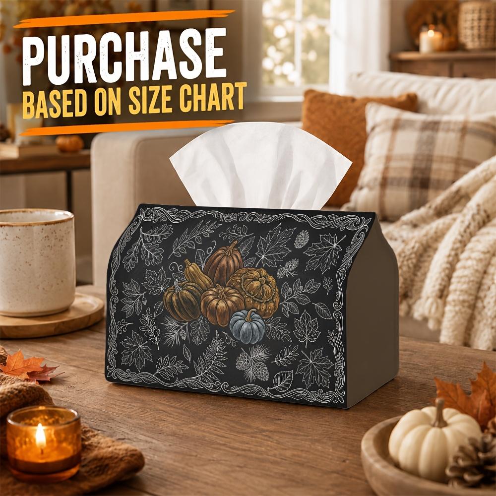 1pc Botanical Illustration Tissue Box - Harvest Napkin Dispenser, Two Sizes Available Made of Durable Polyester, Decorated with Pumpkin Gourd Oak, Sui