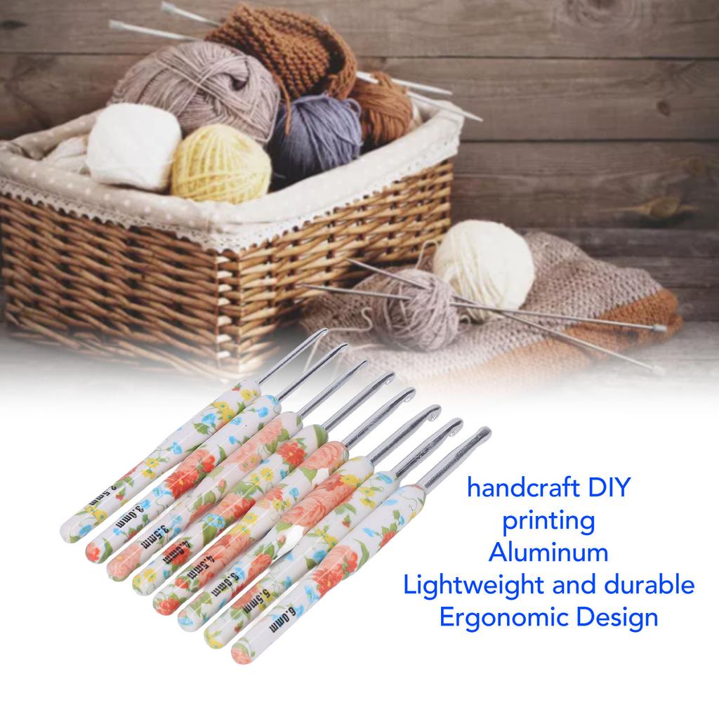 8pcs Crochet Hook Set Printing Aluminum Handcraft Colorful Crochet Hook Ergonomic Knitting Hook for Knitters for Sewing