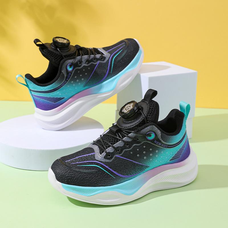 Children's sports shoes boys and girls summer new mesh running shoes single mesh breathable button shoes lightweight cushioning classmates