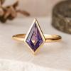 Kite Cut Amethyst Ring – Yellow Gold Plated 925 Sterling Silver Solitaire – February Birthstone Art Deco Minimalist Jewelry Gift for Her