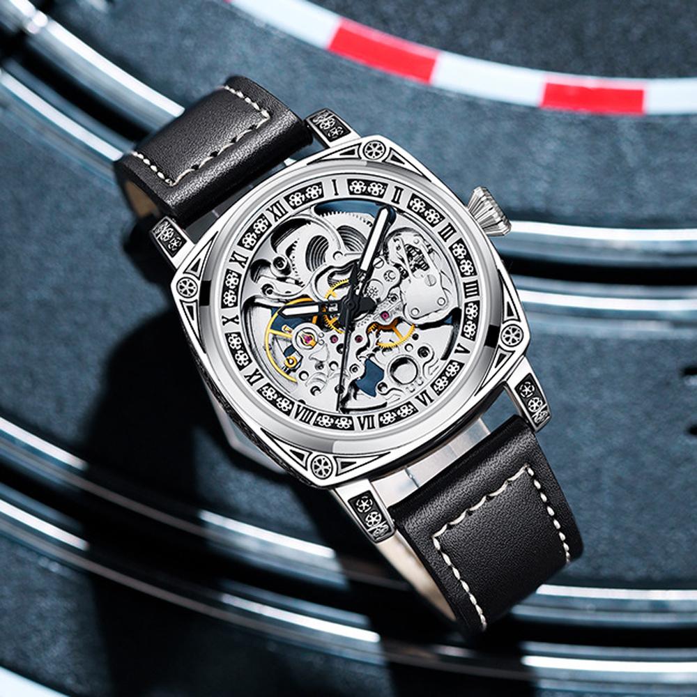 New Skeleton Mechanical Mens Watches Top Brand Luxury Steampunk Transparent Hollow Automatic Watch Relogio Masculino 8625