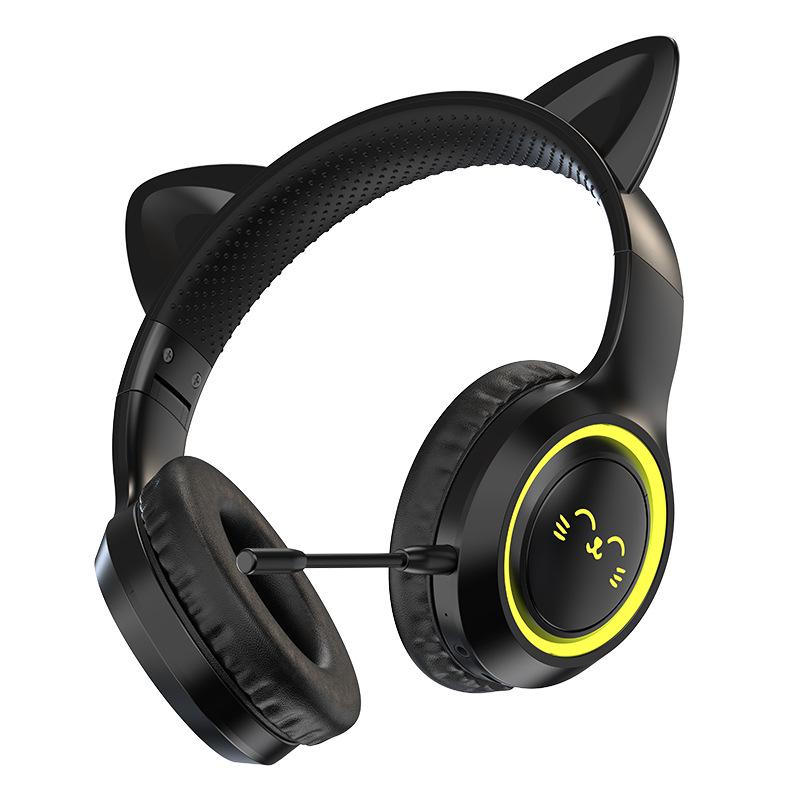 BH-300 Светящиеся беспроводные Bluetooth-наушники с кошачьими ушками и микрофоном для прямых трансляций