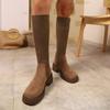 2025 Autumn New British Style Suede PU Elastic Sock Long Boots Thick Soled Knee High Boots Size35-42 Women's Botas Altas