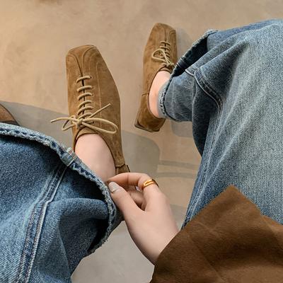 Модные женские кожаные туфли на шнуровке с квадратным носком, перекрестной шнуровкой и низким каблуком, кожаные лодочки, женская повседневная осенняя обувь 2025, новые туфли на высоком каблуке для женщин