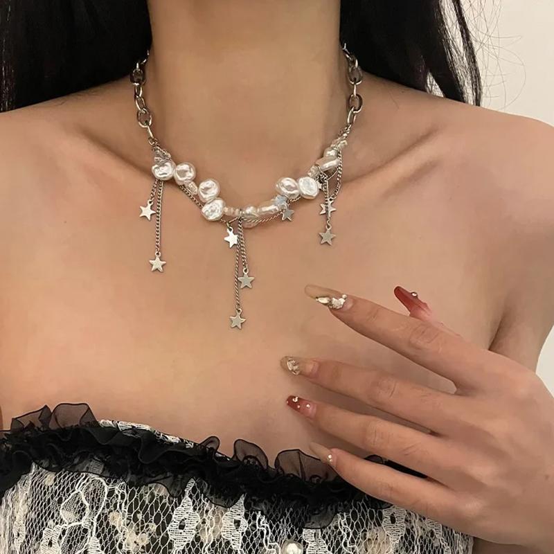 Модное Легкое Роскошное Элегантное Барочное Ожерелье-чокер с Кисточкой из Имитации Жемчуга, Готическое Звездное Ожерелье с Длинной Кисточкой-Подвеской, Украшение на Шею