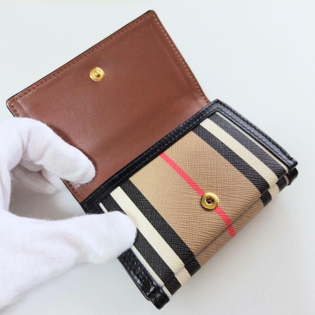 Used Burberry Trifold Wallet Icon Stripe Compact Wallet Leather
