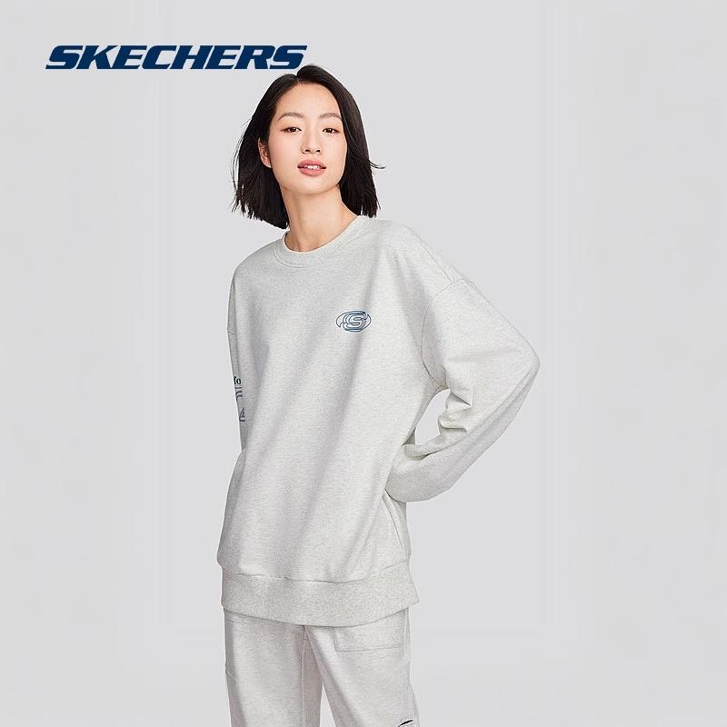 Skechers Свитшот унисекс в ретро-стиле с флисовой подкладкой, свободного кроя, с круглым вырезом, серый L324U068-0248