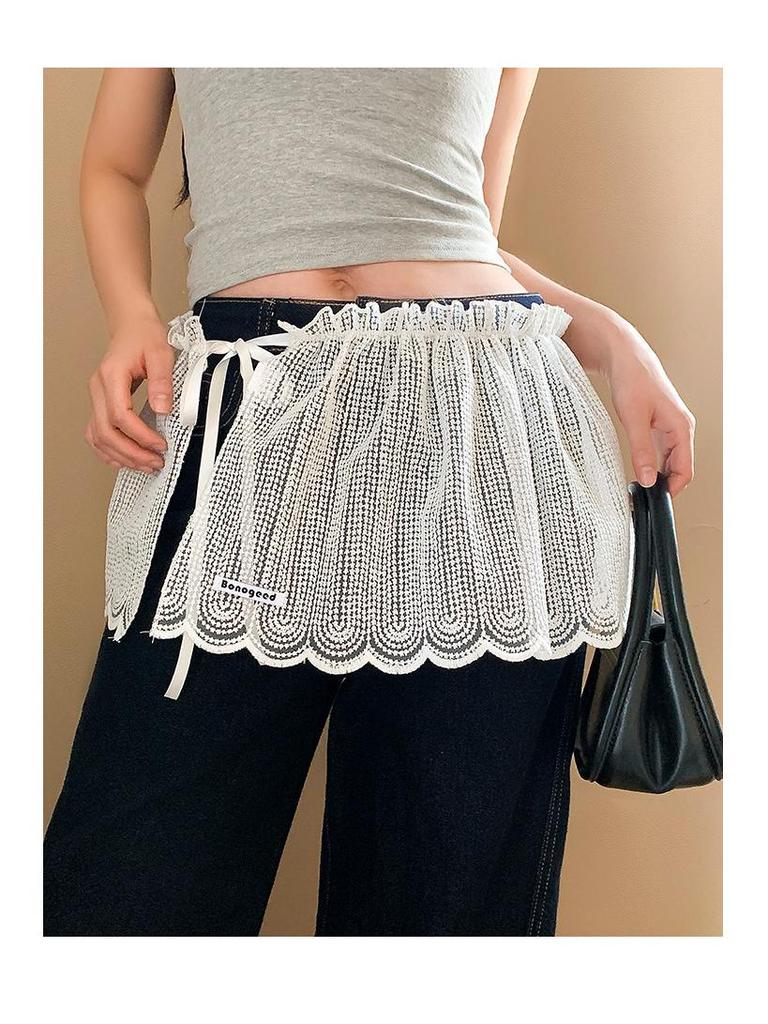 Корейская сетчатая кружевная штора в горошек для задней части: Шикарный многослойный поясной аксессуар для девушек, носить с брюками и юбками.