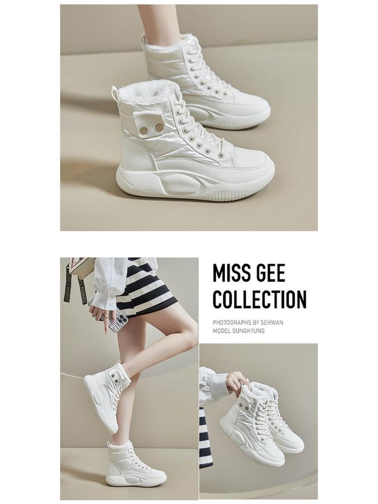 Женские бархатные высокие зимние ботинки - зимняя коллекция 2024 года, корейский стиль, теплая повседневная обувь из хлопка (ZY5867)