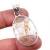 Natural Golden Rutile Gemstone 925 Solid Sterling Silver Gift Pendant 1.75" D6y67