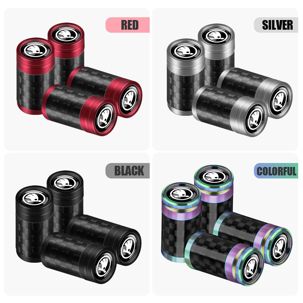 ADT1 4Pcs Car Metal Wheel Tire Valve Stem Air Caps Auto Refit for Skoda S VII VRS Octavia Rapid Fabia Superb Kodiaq Scala Karop Kamiq