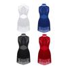 Girls Shiny Rhinestone Sequin Jazz Dance Dress Sheer Mesh Tassel Hem Skating Ballet Leotards Dresses Stage Performance Dancewear